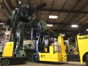 A forklift is parked in an industrial setting.